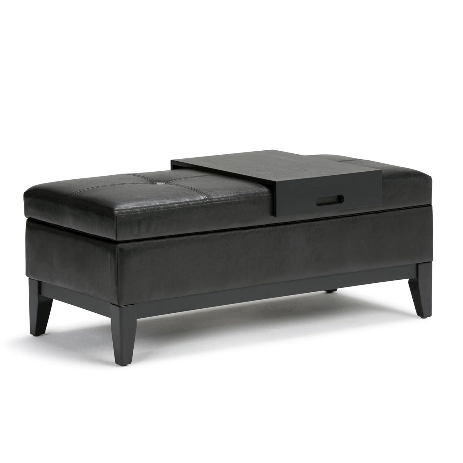 Simpli Home Oregon 42"W Upholstered Storage Ottoman Bench with Lift-Top Lid and Tray