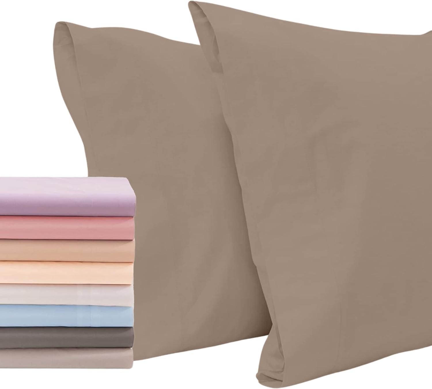 Taupe King Size Cotton Pillowcases with Open Enclosure - 2 Pack