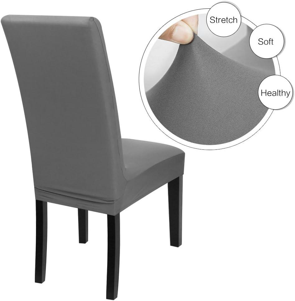 Dining Room Chair Covers Set of 4, Stretch Solid Color Parsons Chair Slipcover Spandex Removable Washable Kitchen Chair Protector Cover for Dining Room, Hotel, Ceremony (Pure Gray)