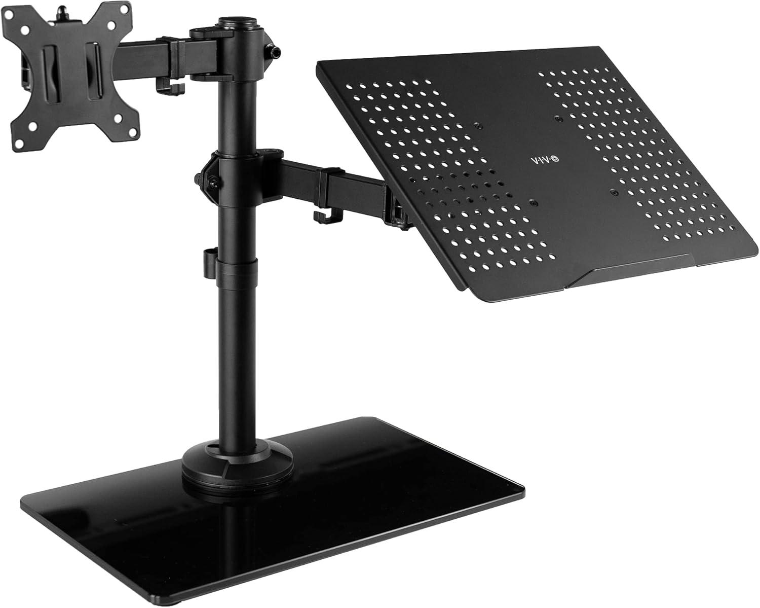 VIVO Black Laptop & Monitor Desk Stand with Glass Base, Fits up to 32" Screen