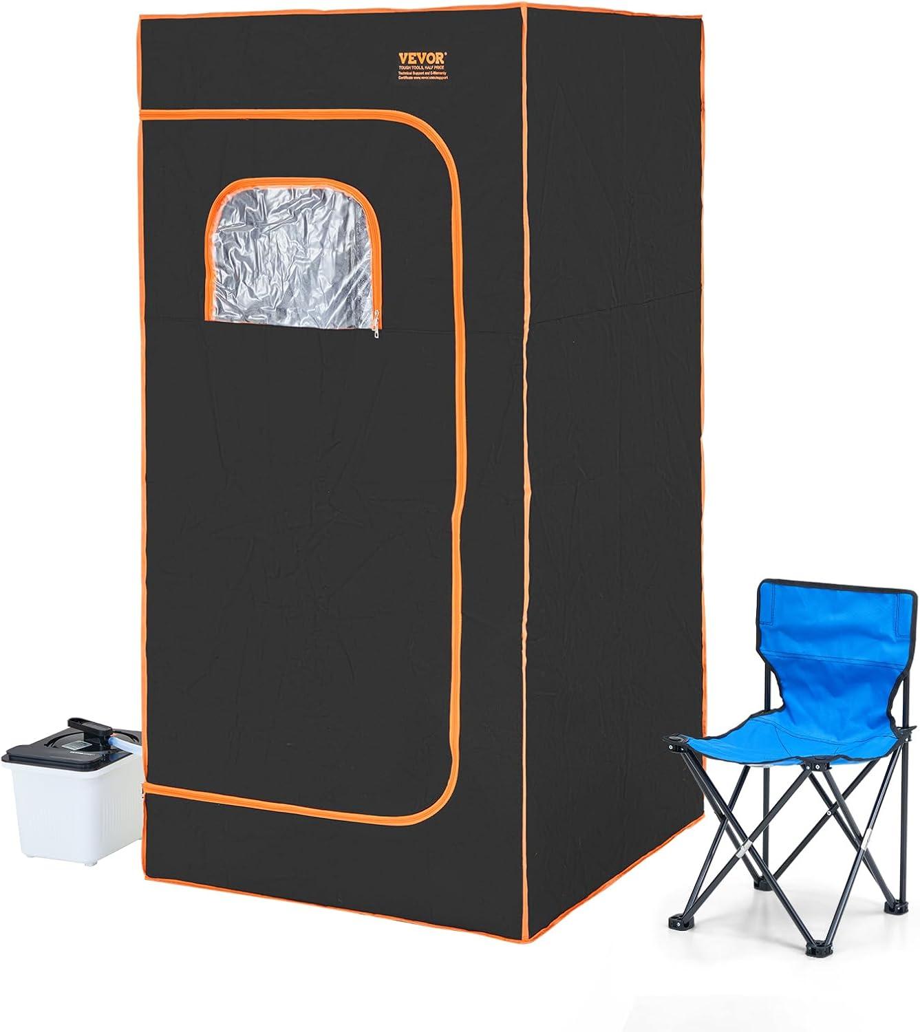 Black Portable Full Size Steam Sauna Tent with Chair