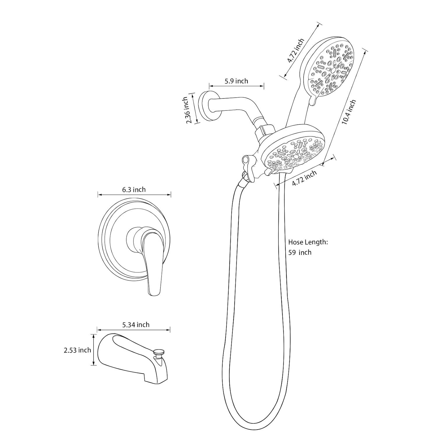 Shower Tub Kit Dual Shower System with Tub Spout Tub and Shower Faucet Set Complete Dual Shower Head and Handheld Combo Set Tub and Shower Trim Kit Brushed Nickel