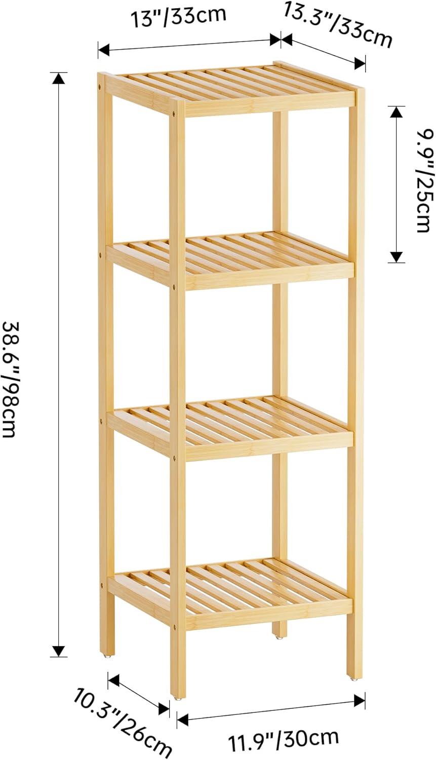 4-Tier Bamboo Bathroom Shelf, Narrow Shelving Unit, Multifunctional Storage Rack, Corner Rack, for Kitchen, Living Room, Bedroom, Entryway, Bathroom, Natural UBCB54Y
