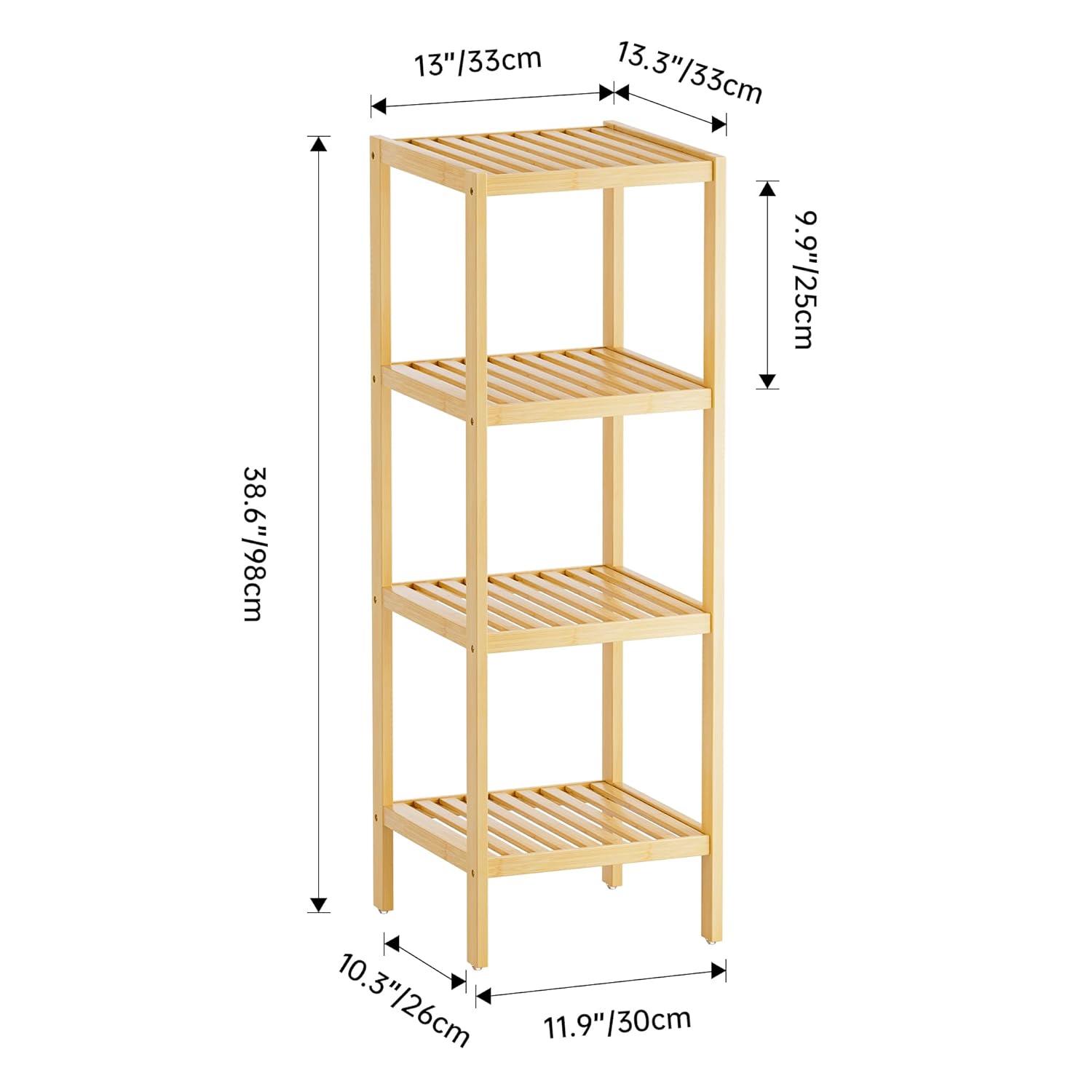 Bathroom Storage Shelf, 4-Tier Bamboo Rack Organizer, Multifunctional Shelving Unit For Living Room Bedroom Kitchen (Black)