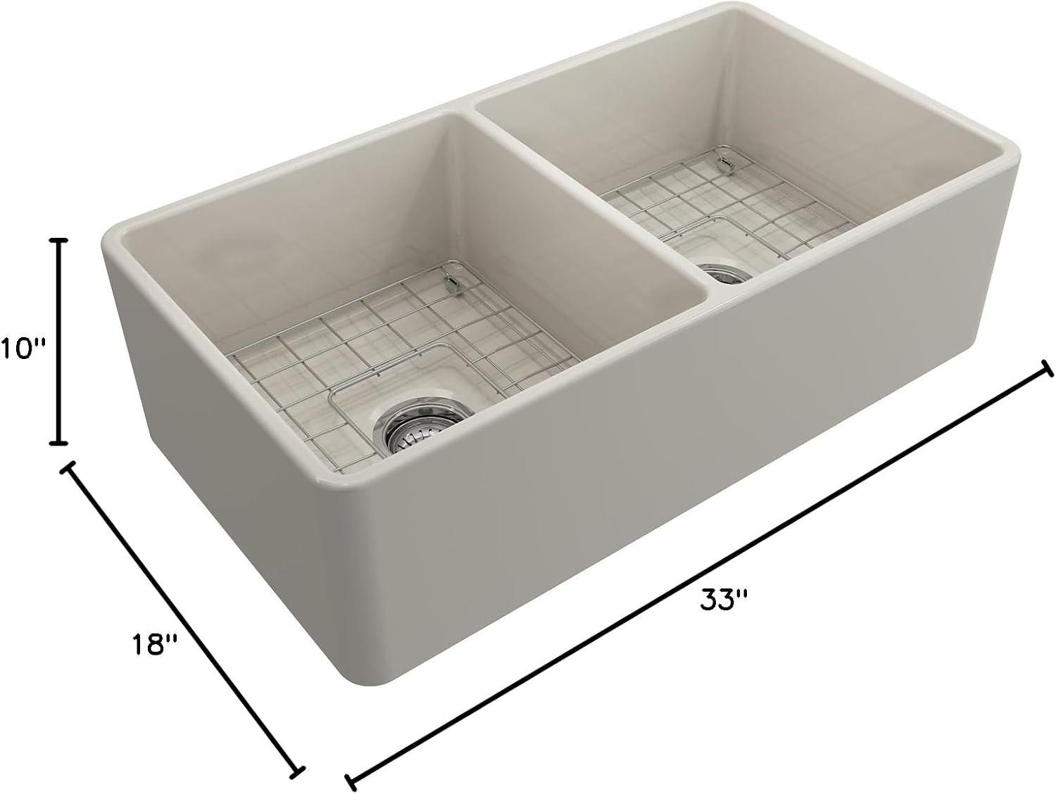 Biscuit Fireclay 33" Double Bowl Farmhouse Kitchen Sink