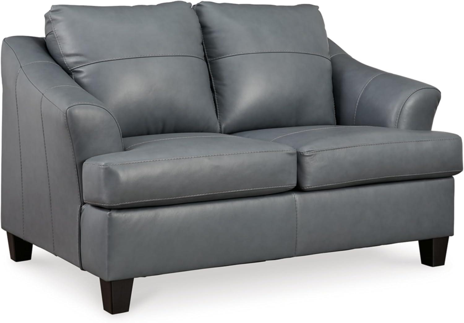 Gray Faux Leather and Steel Flared Arm Loveseat