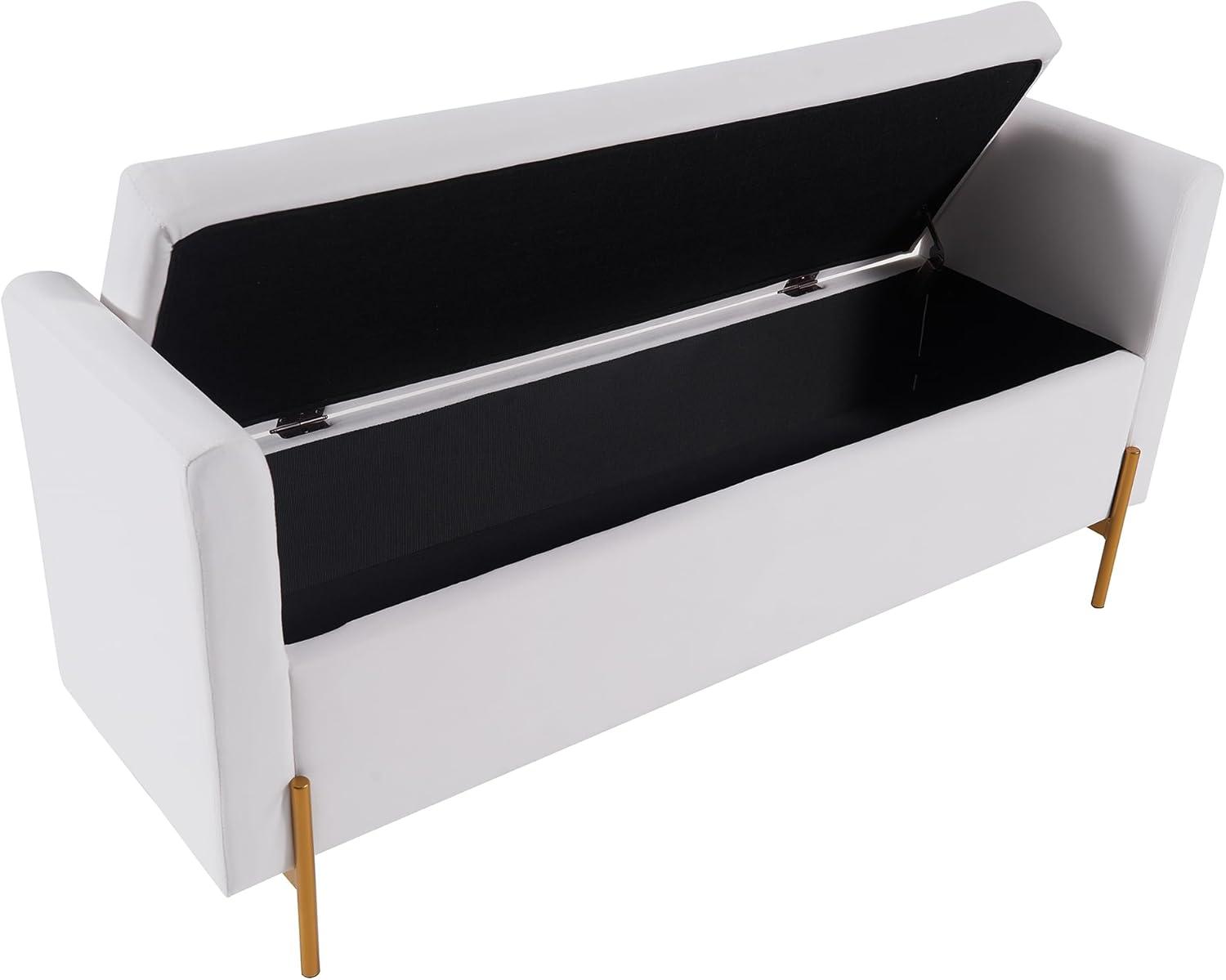 Ivory Upholstered Storage Bench with Pillows and Metal Legs