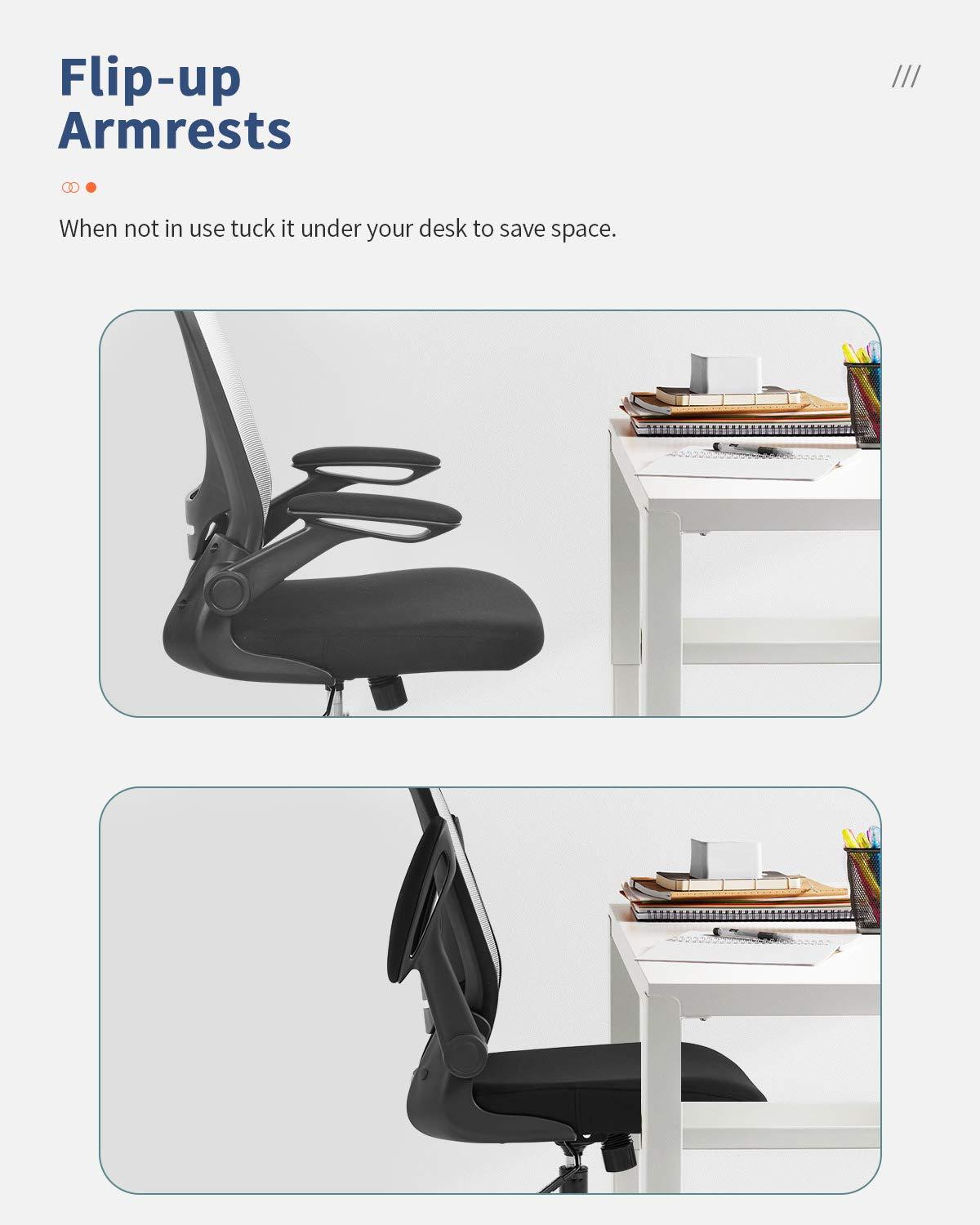 Office Chair Desk Computer Chair with Lumbar Support Flip-up Arms Swivel Rolling Executive Task Mesh Adjustable Ergonomic for Adults(White)