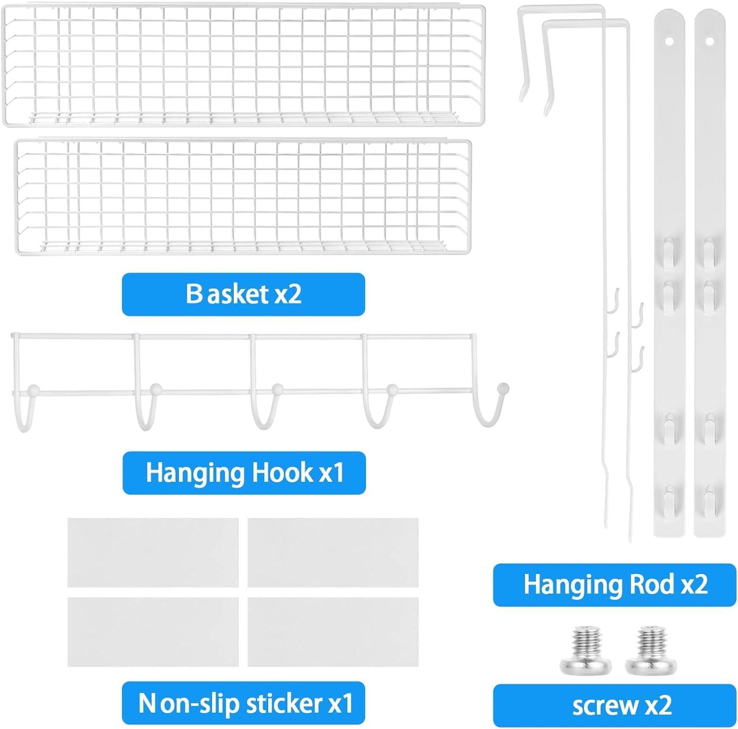 White Over Door Organizer with Hooks and Mesh Baskets