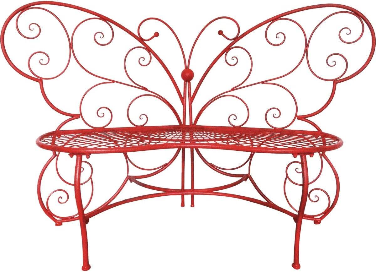 Bright-Red Butterfly-Shaped Metal Garden Bench, 62"L x 26"W x 38"H