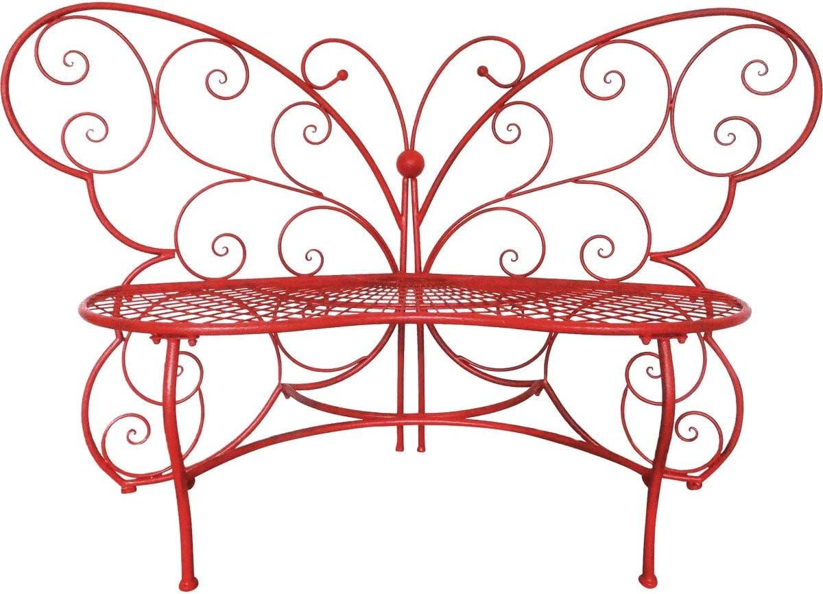 Butterfly Metal Bench Red - Alpine Corporation: Durable Garden Seating, Weather-Resistant Iron Construction