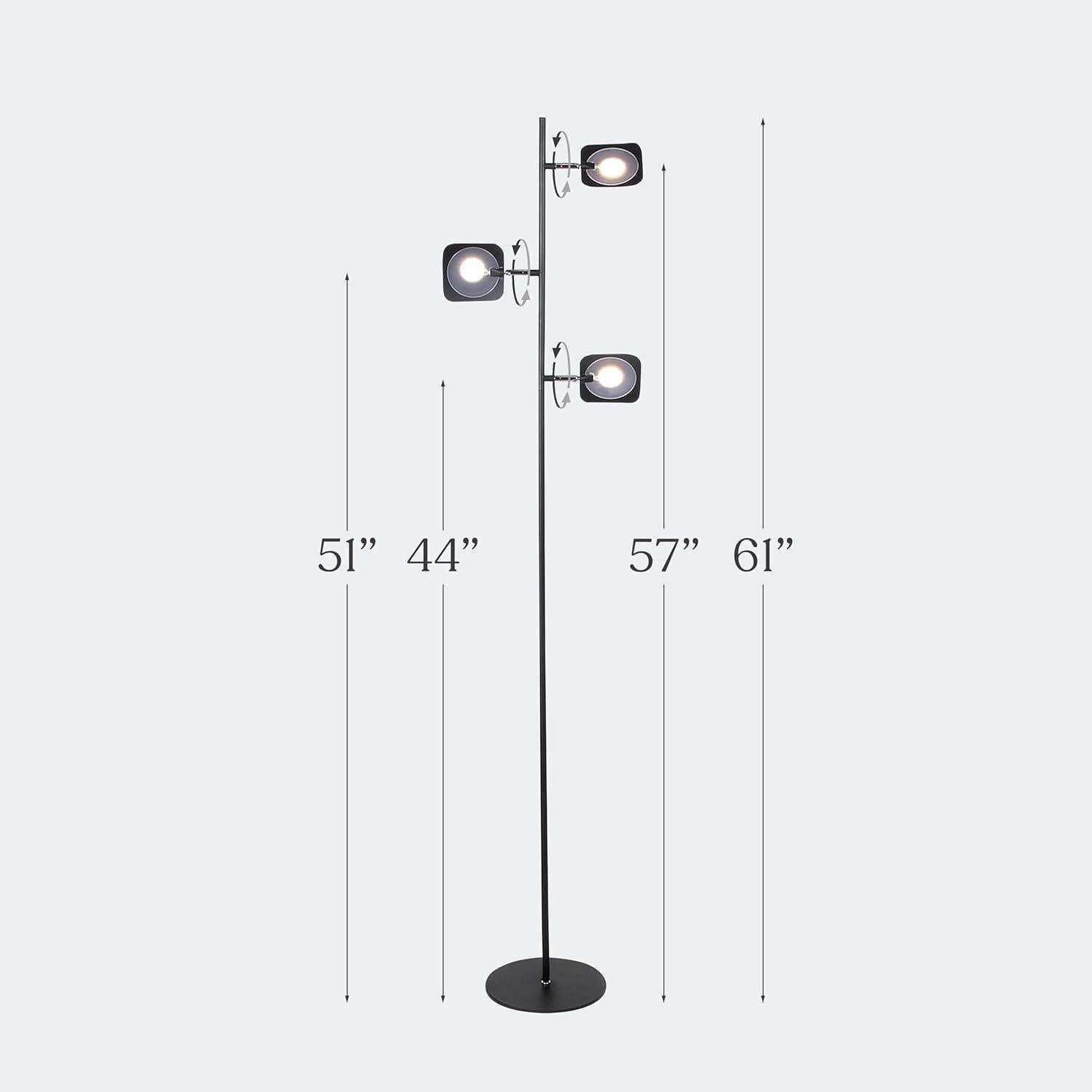 Tree 60 in. Industrial 3-Light 3-Way Dimming LED Floor Lamp with 3 Adjustable Spot Lights