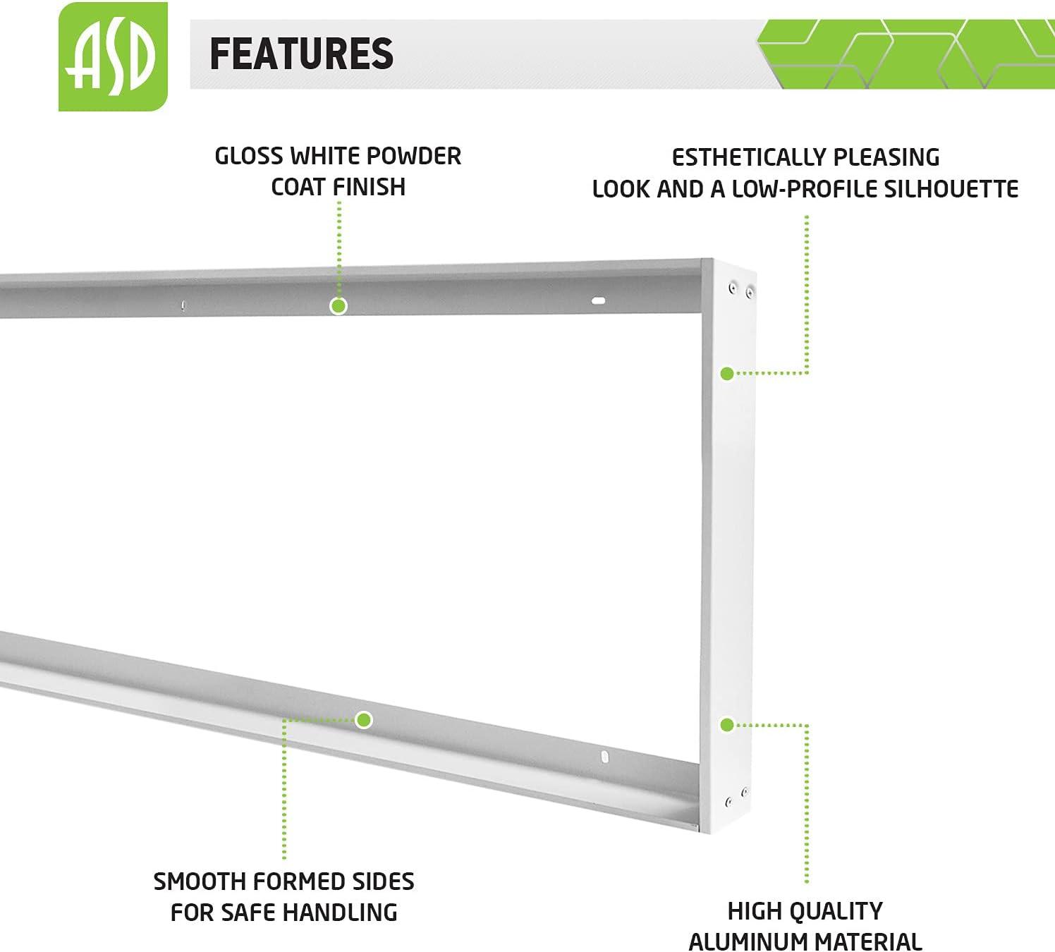 ASD 1x4 Surface Mount Frame for LED Flat Panel Light - Aluminum Surface Mounting Bracket Kit for Drop Ceiling - Low Profile Back-Lit Panels Mount Kit, White
