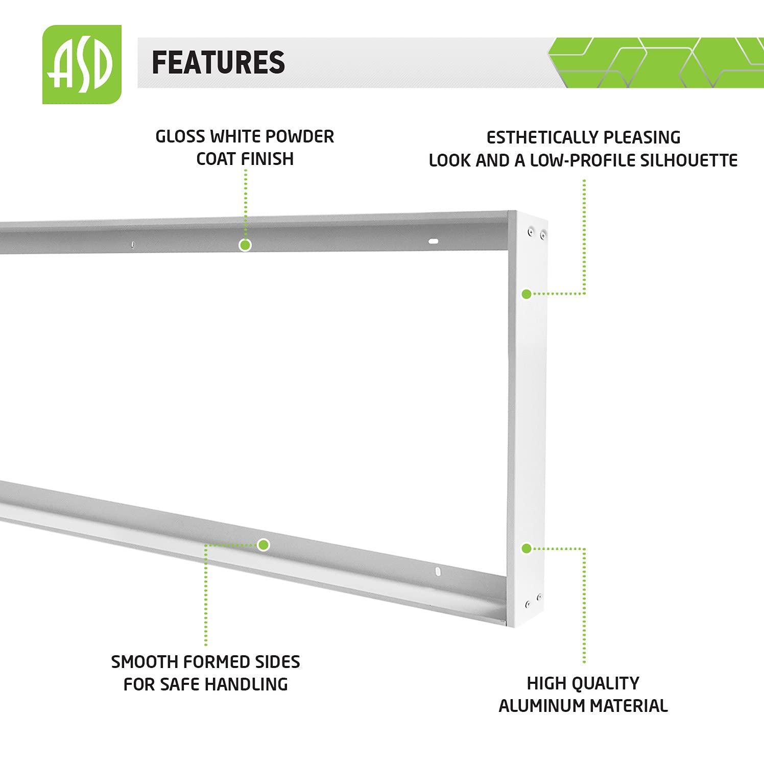ASD 1x4 Surface Mount Frame for LED Flat Panel Light - Aluminum Surface Mounting Bracket Kit for Drop Ceiling - Low Profile Back-Lit Panels Mount Kit, White