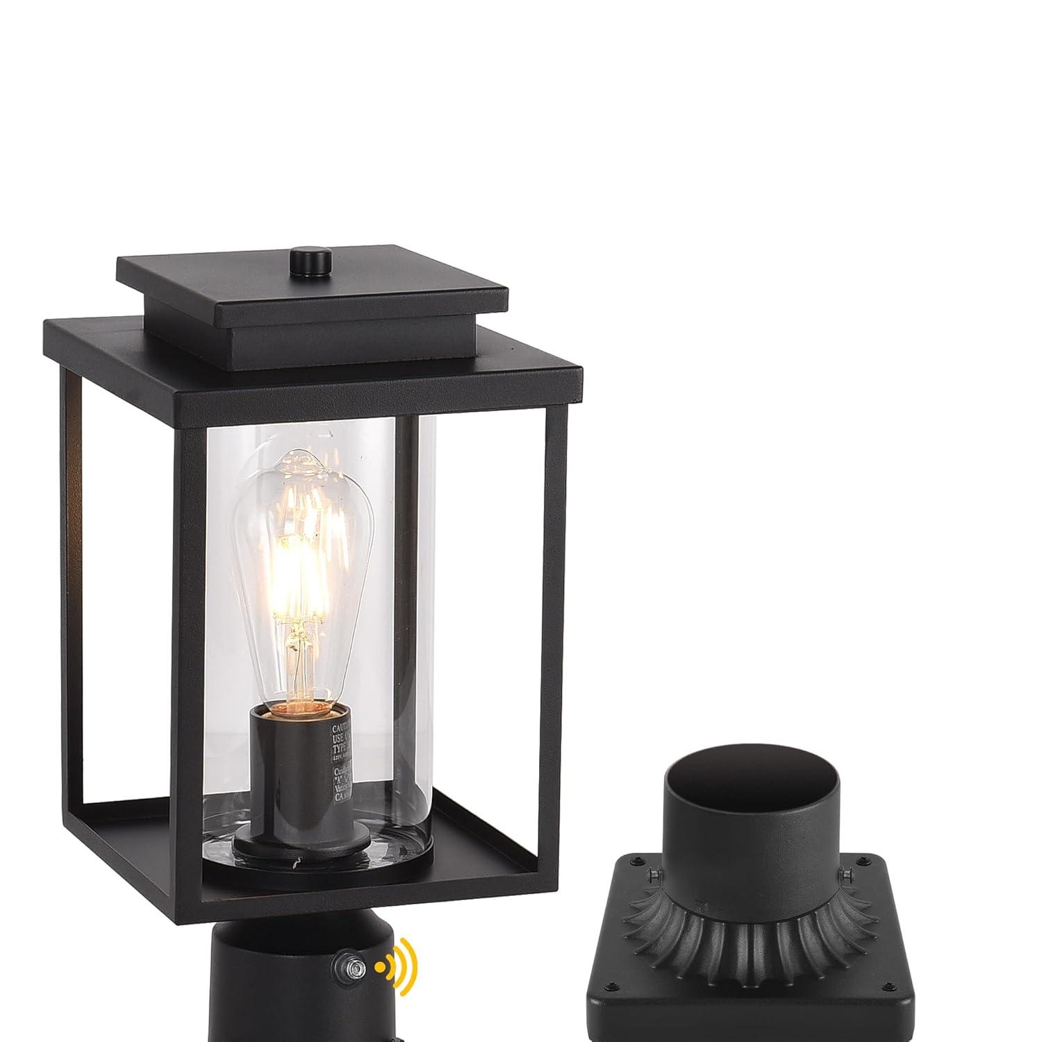 Dusk to Dawn Outdoor Post Light Hardwired, Black Lamp Post Lights with Pier Mount Base, Waterproof Exterior Lamp Post Lantern with Clear Class, Pole Light for Garden Yard Patio Pathway