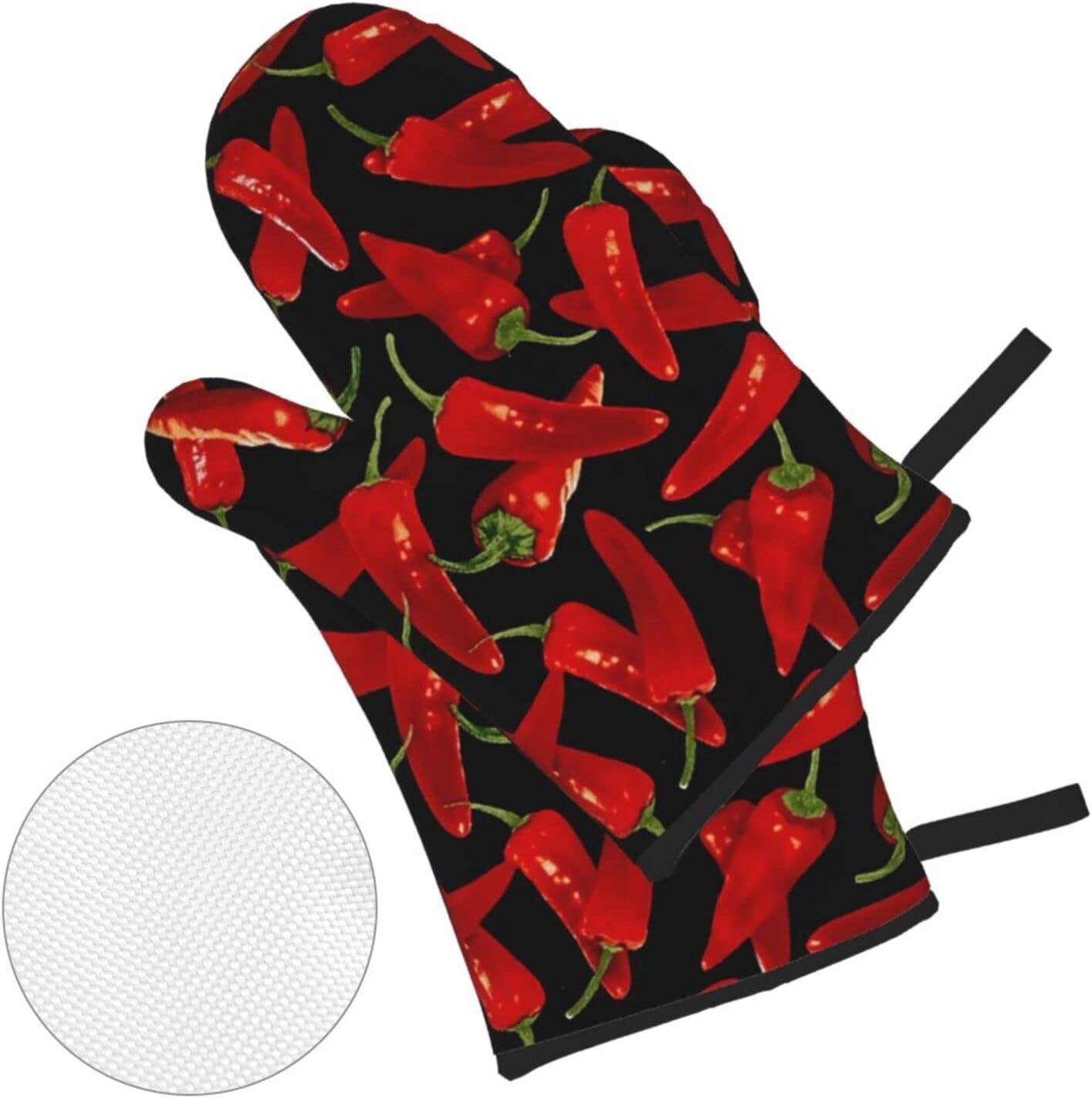 Chili Peppers Chili Oven Mitts and Pot Holders Sets of 4 Resistant Hot Pads with Non-Slip BBQ Gloves for Kitchen Cooking Baking