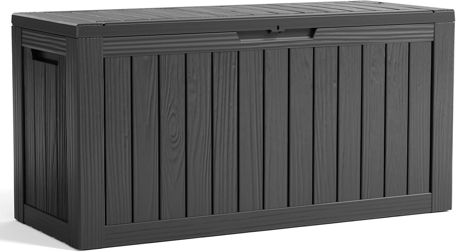 80 Gallon Resin Deck Box, Lockable Patio Outdoor Storage Box for Furniture, Garden Tools and Tools Storage, Waterproof Outside Storage Box - Black