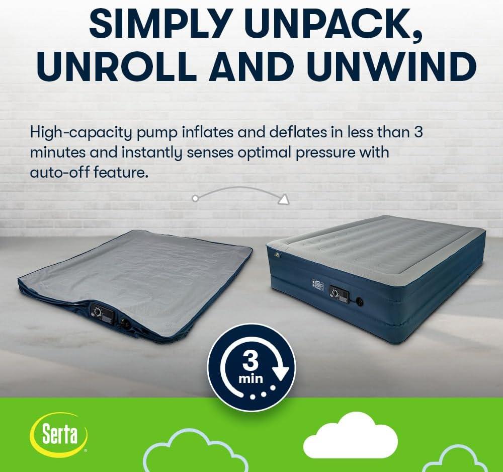 Queen Blue and Gray Raised Air Mattress with Built-in Pump