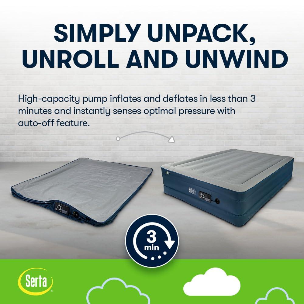 Queen Blue and Gray Raised Air Mattress with Built-in Pump