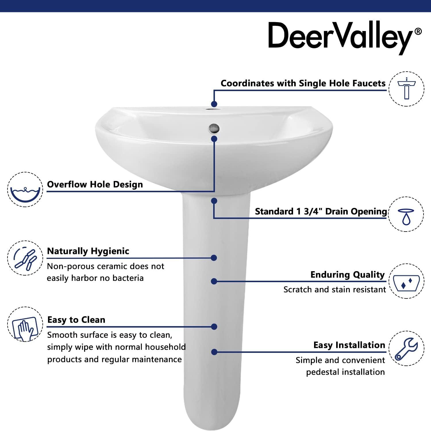 Liberty 31.5" Tall White U-Shaped Vitreous China Pedestal Bathroom Sink with Overflow