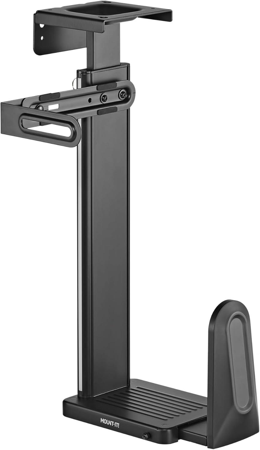 Mount-It! Heavy Duty Under Desk Computer Wall Mount | Height Adjustable CPU Holder with Sliding Tracks | 44 Lbs. Weight Capacity | Black