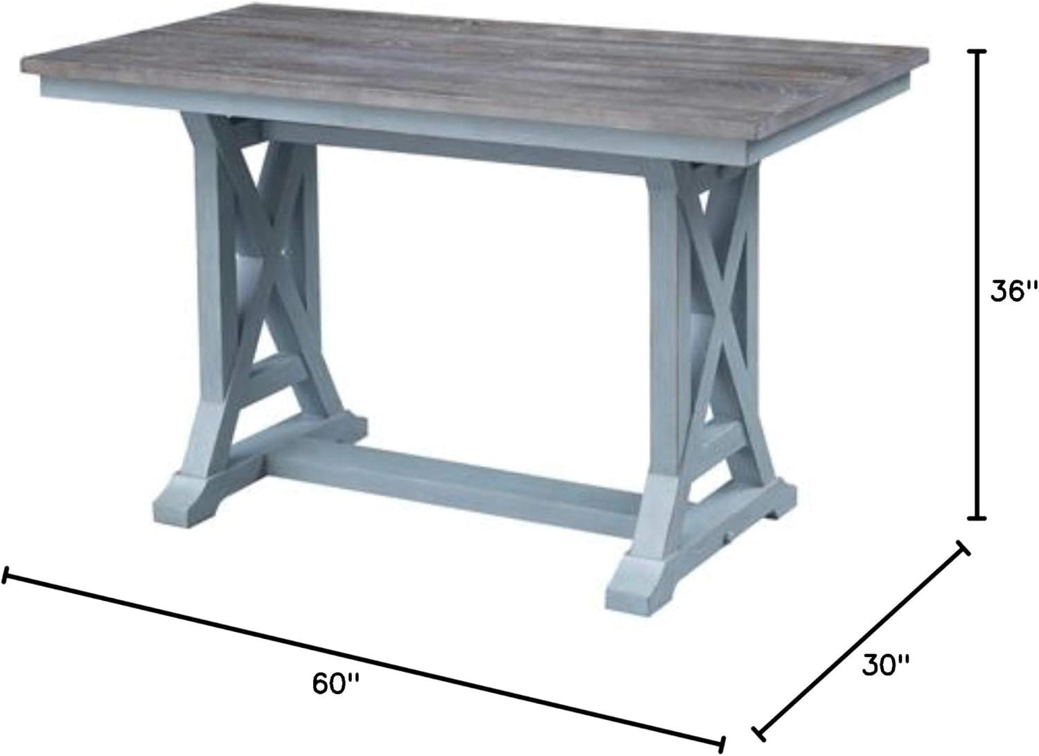 Blue Wood Counter Height Dining Table with Trestle Base