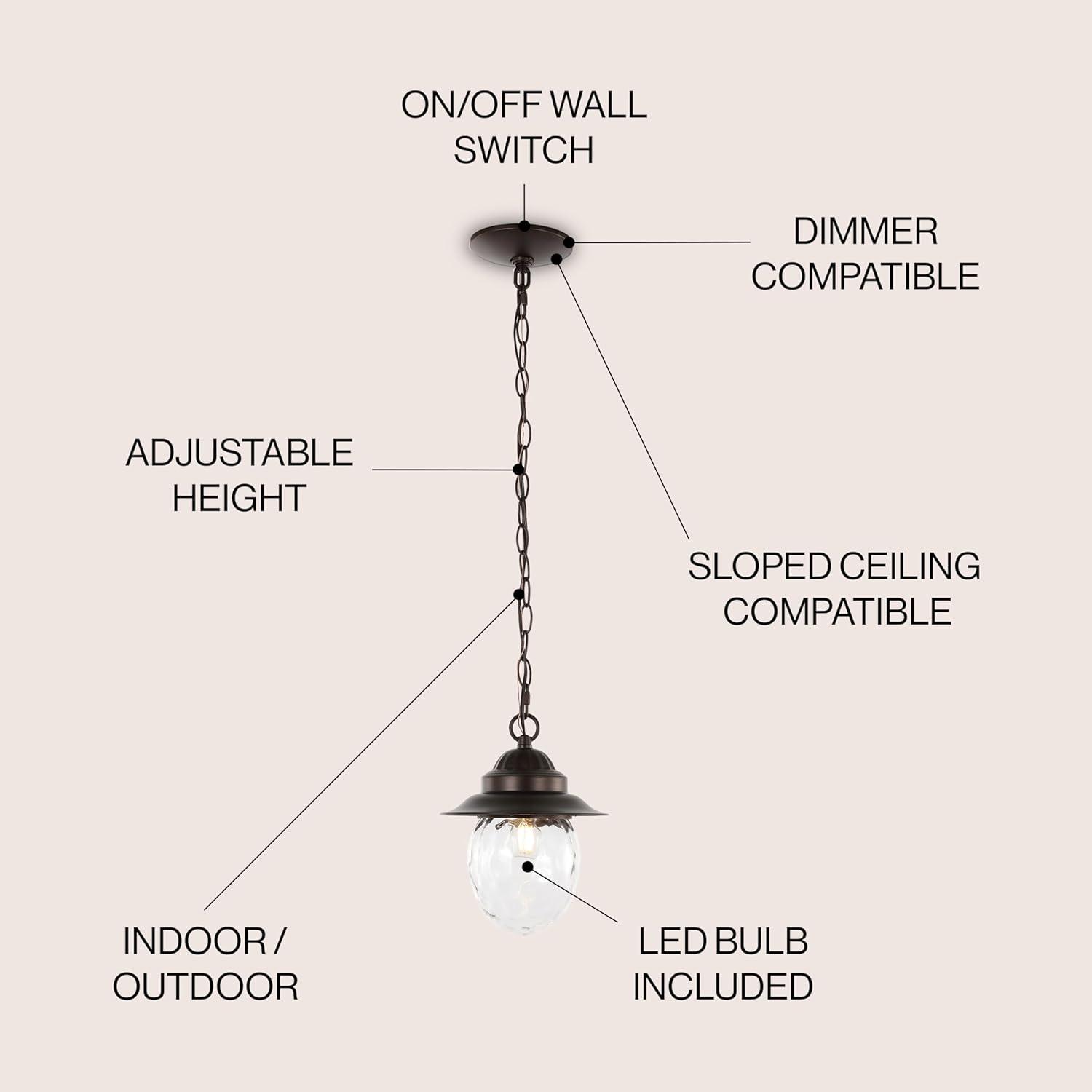 Manteo 8.25" 1-Light Farmhouse Industrial Iron/Glass Outdoor LED Pendant, Oil Rubbed Bronze/Clear