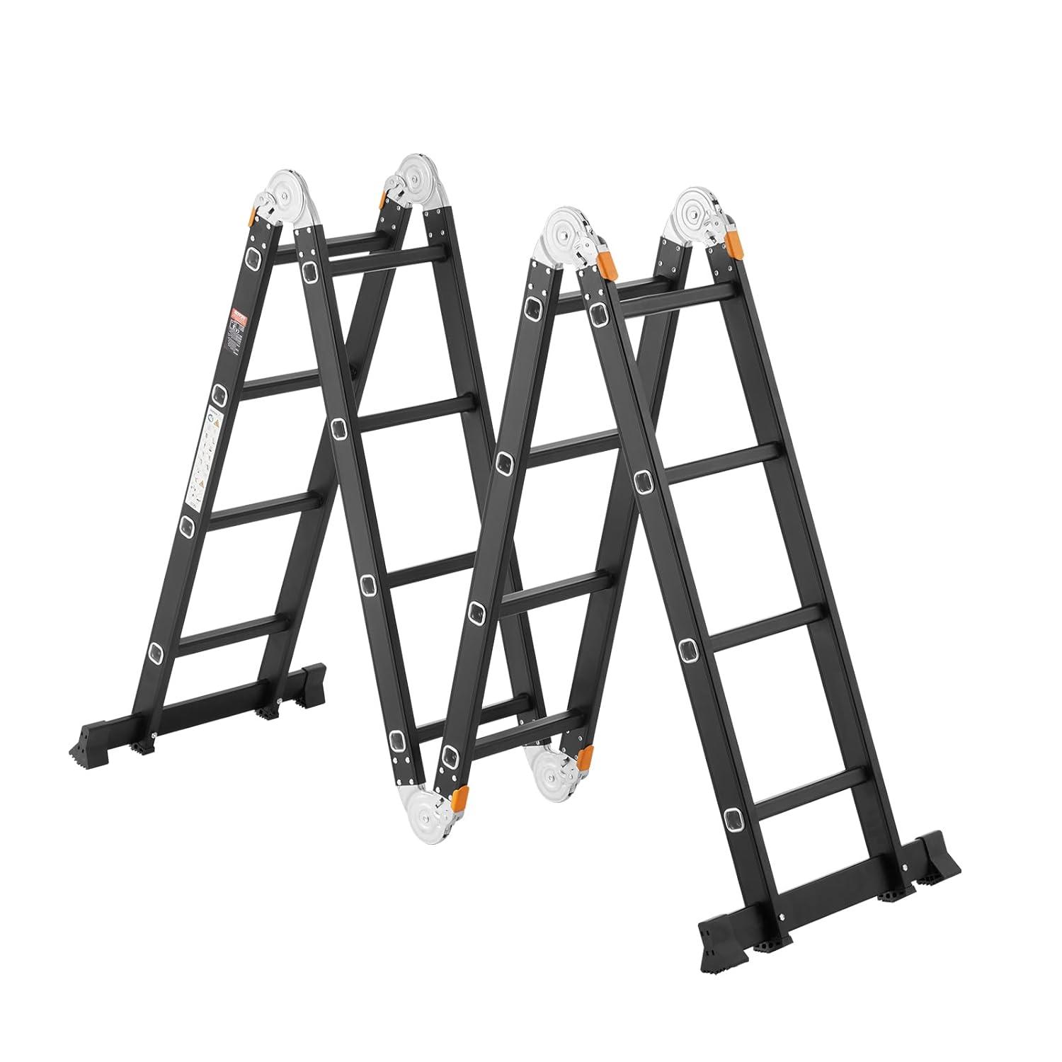 VEVOR Escalera Plegable Multiusos, Escalera de Extensión 7 en 1 de Altura, un Marco de 4 Escalones con Escalera Telescópica con Tablón de Andamio, Altura de Alcance de 15,5 Pies para Trabajo Pesado, Capacidad de 330 Libras para el Hogar Al Aire Libre