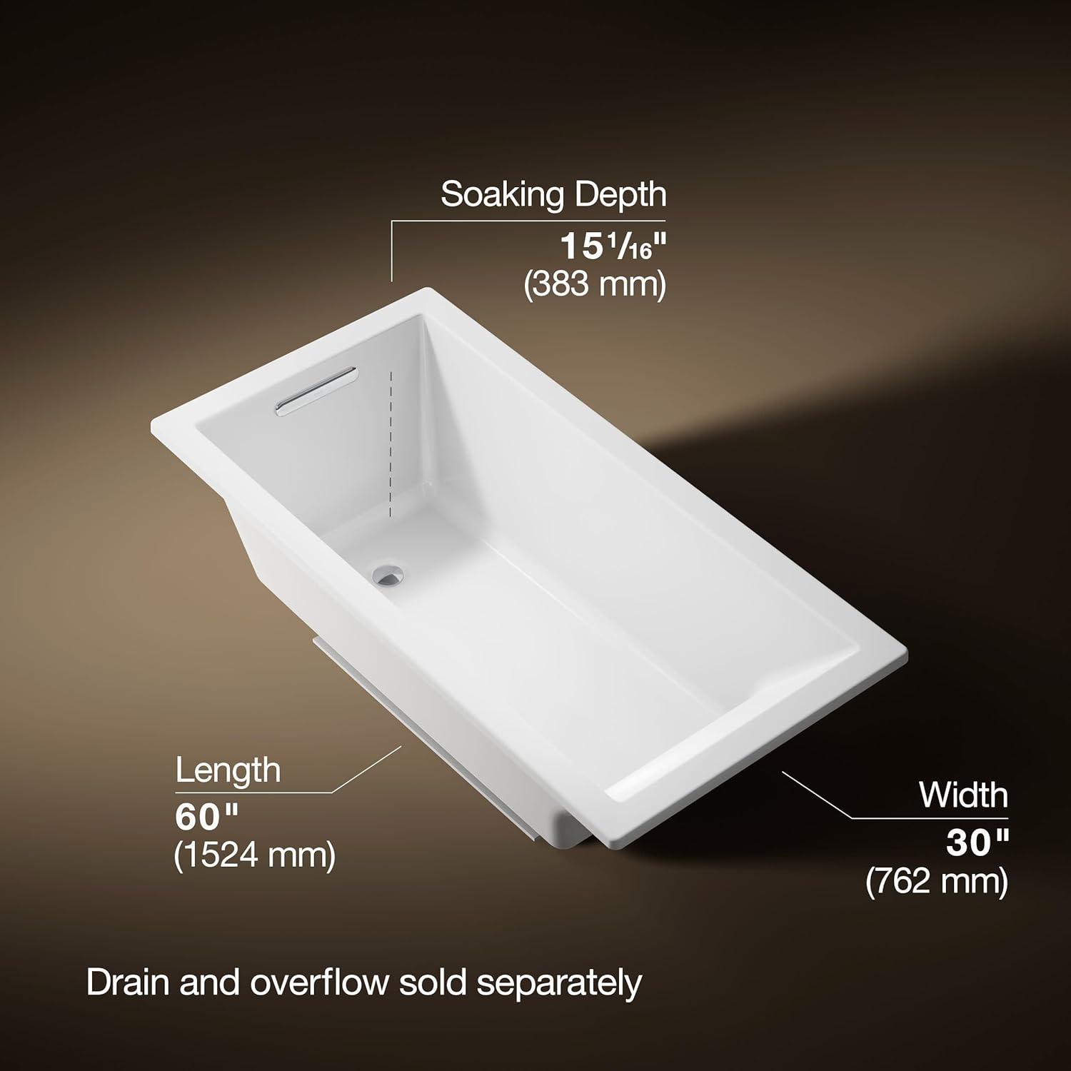 Underscore® 60" x 30" Drop-In or Undermount Acrylic Soaking Bathtub with Sloped Backrest