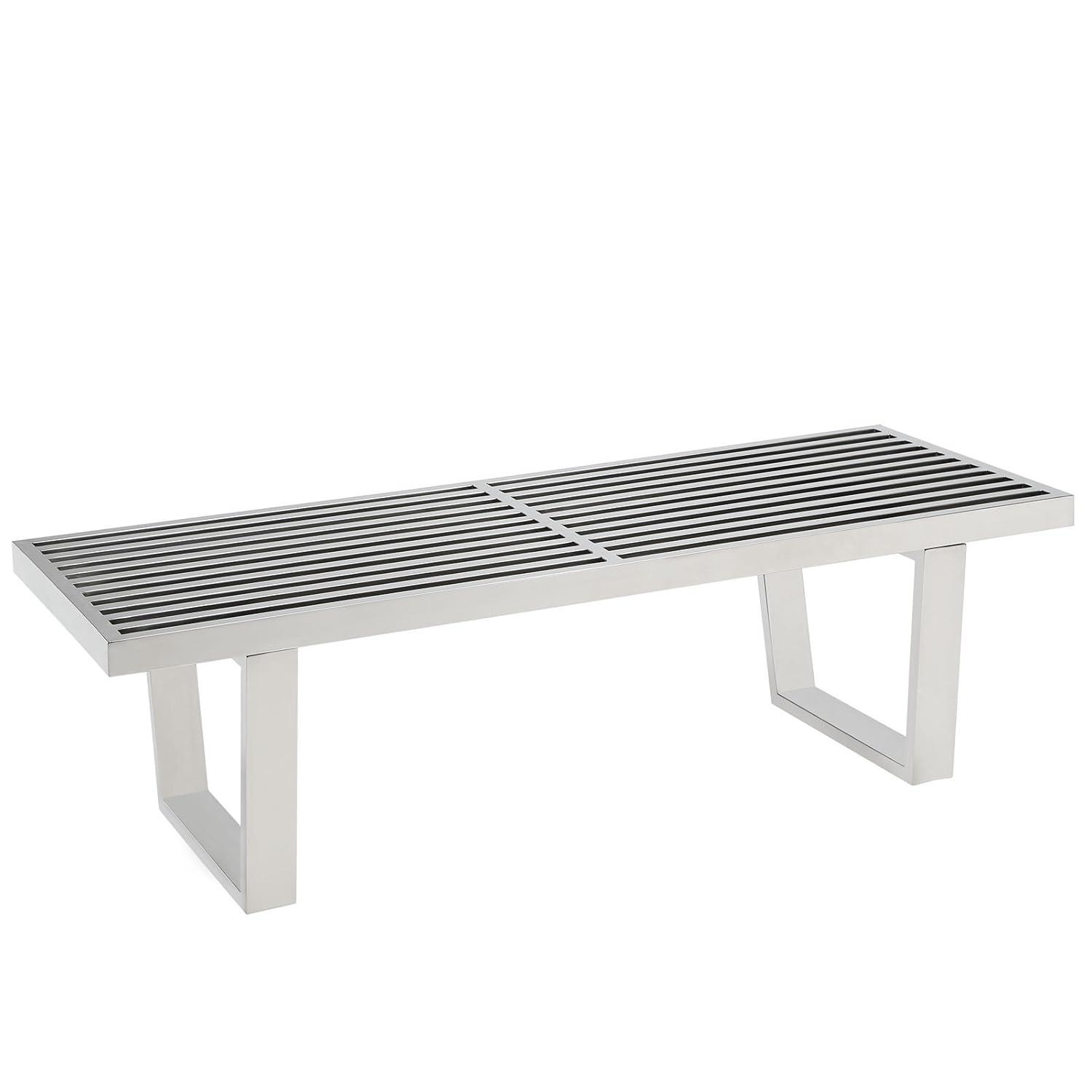Modway Sauna 4 Stainless Steel Bench – Modern Entryway or Shower Bench with Brushed Finish and Open Slatted Design