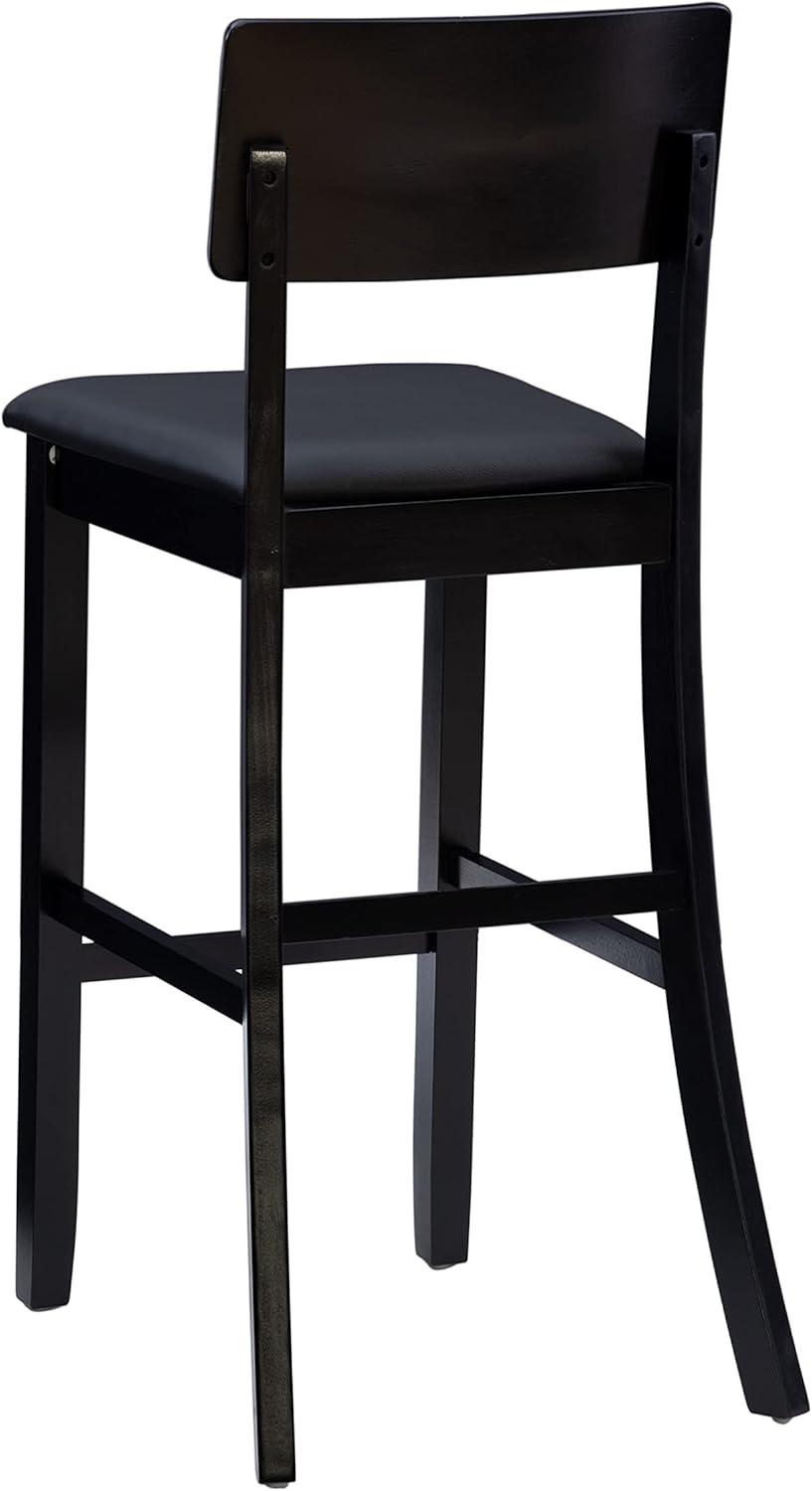 Linon 29" Torino Padded Seat Faux Leather Contemporary Barstool Hardwood/Black: Vinyl Upholstery, Wood Legs, Foam Fill