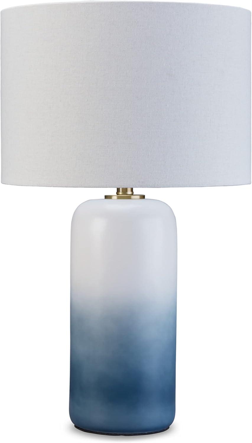 Blue and White Ceramic Table Lamp with Drum Shade