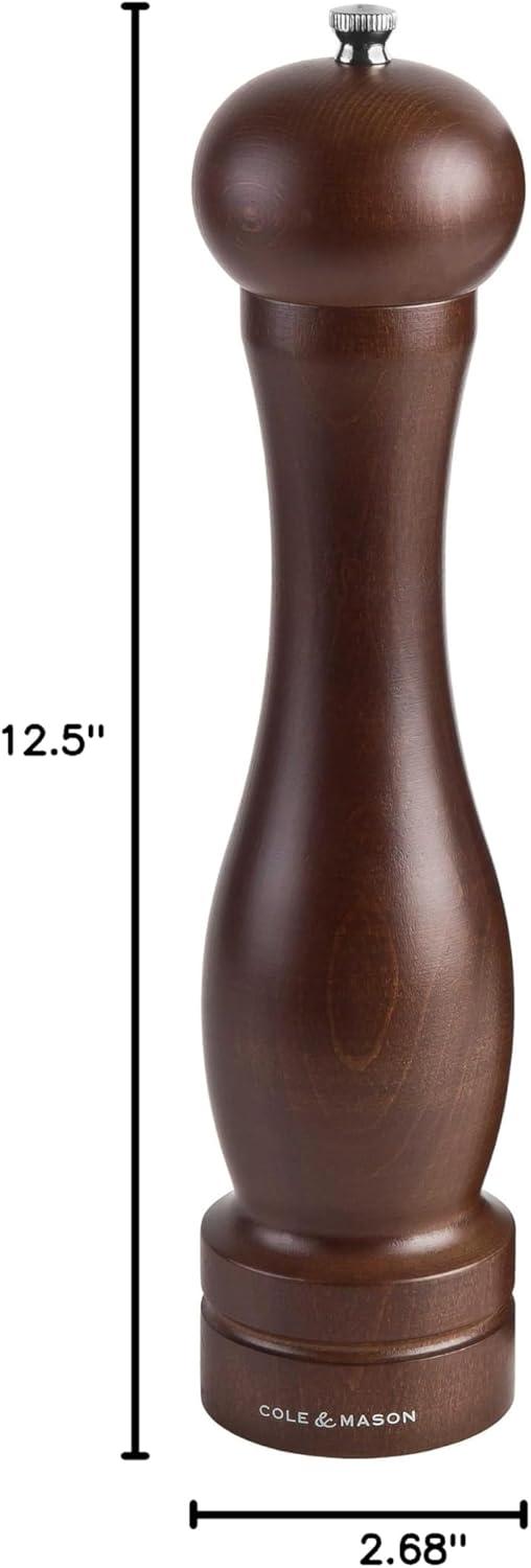 12.5-inch Dark Brown Beech Wood Pepper Mill with Metal Knob