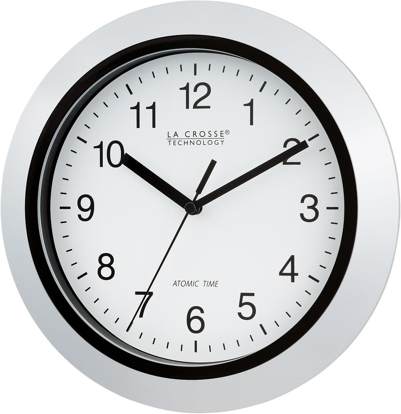 La Crosse Technology WT-3102S 10 inch Silver Atomic Analog Wall Clock