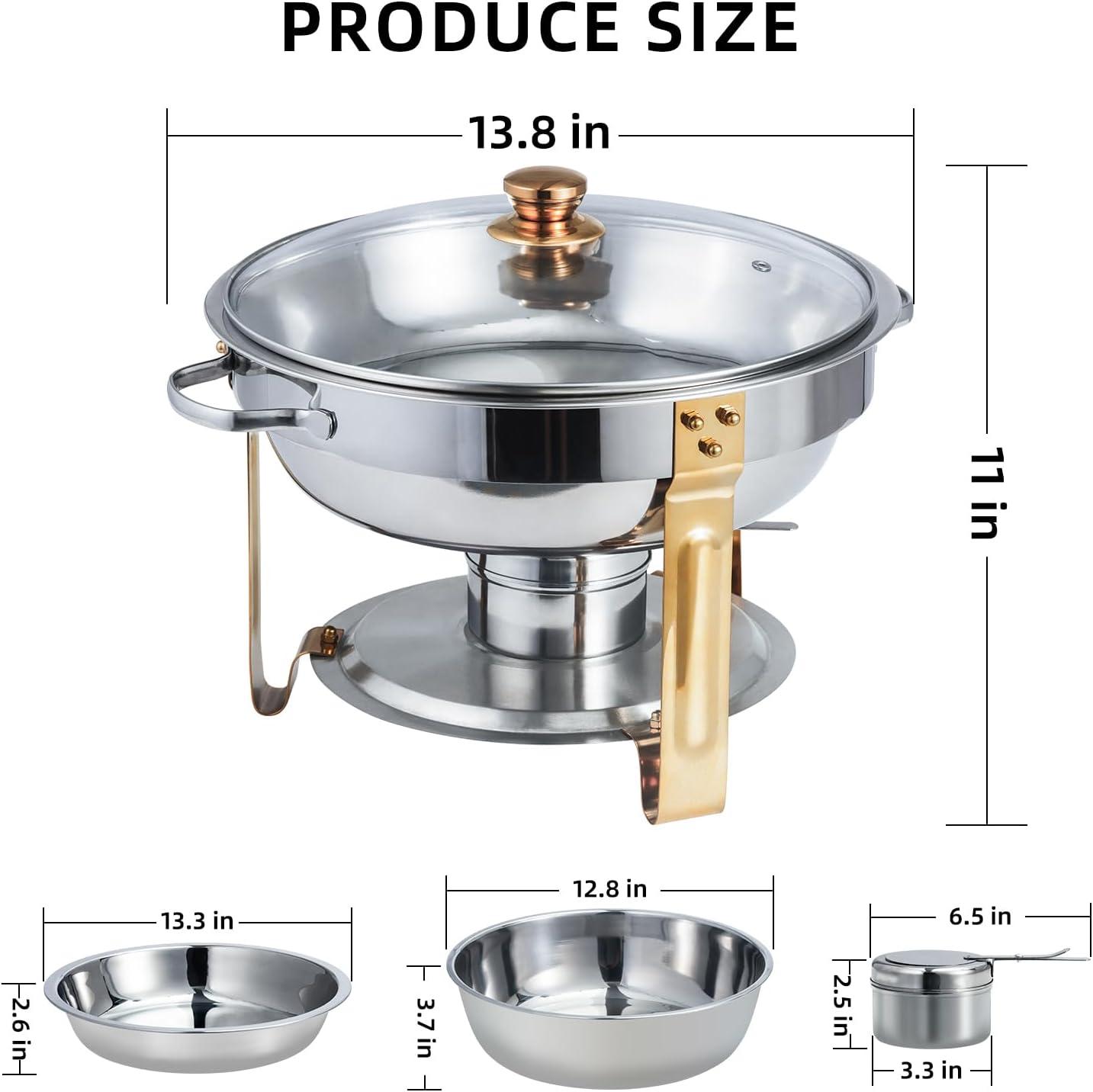 WhizMax Chafing Dish Buffet Set 2 Pack 5QT, Stainless Steel Round Chafing Dishes for Buffet with Lid Holder & Glass Lid, Gold