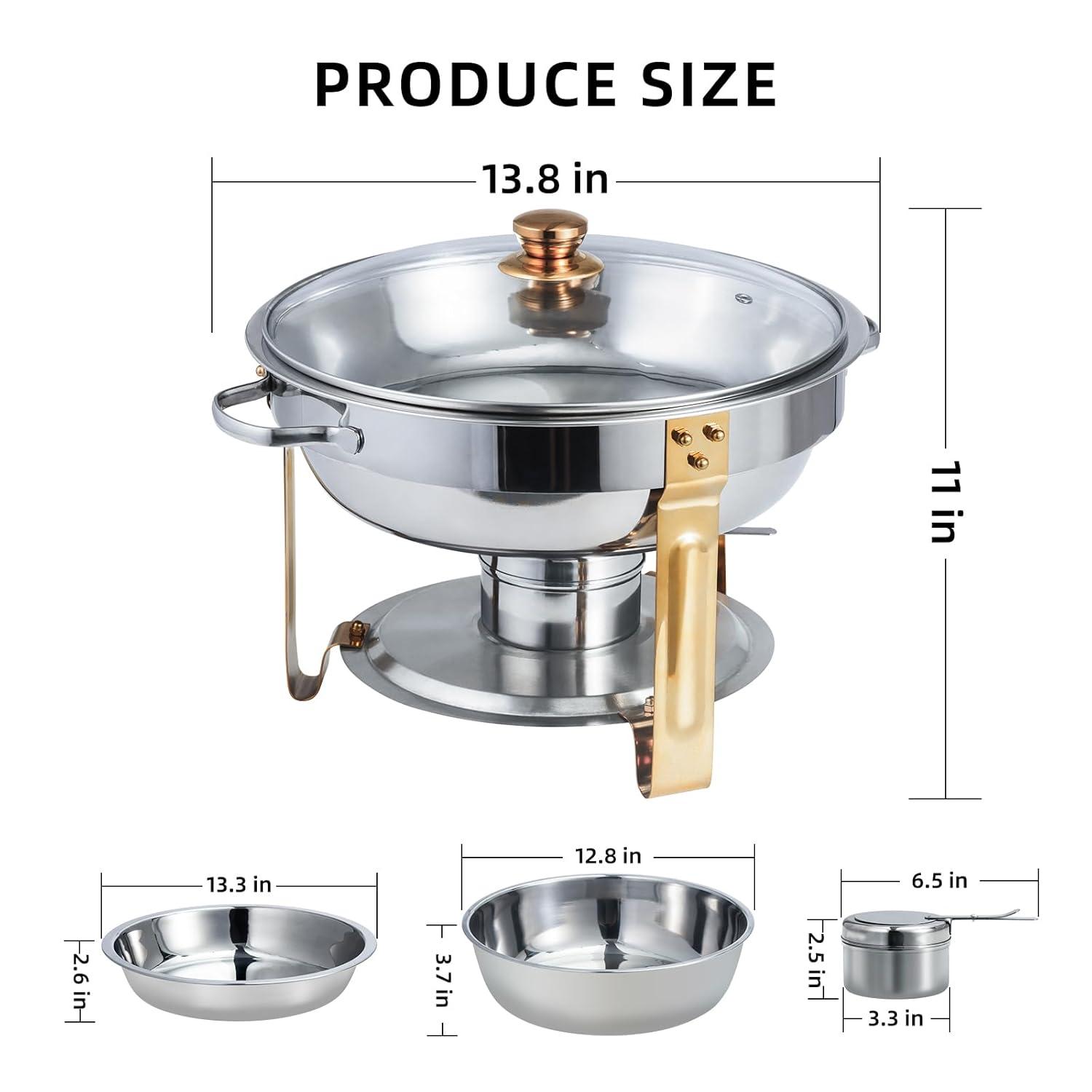 WhizMax Chafing Dish Buffet Set 2 Pack 5QT, Stainless Steel Round Chafing Dishes for Buffet with Lid Holder & Glass Lid, Gold