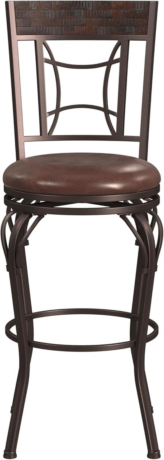 Traditional Dark Chestnut Swivel Bar Stool with Antique Brown Leather