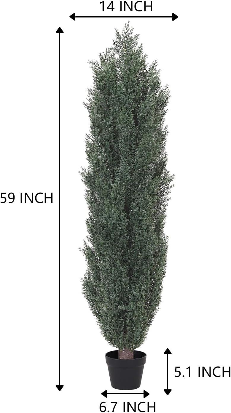 Poetree 2 Pack 5 ft Cedar Plants Outdoor Artificial Topiary Fake Tree UV Resistant Potted Tree for Porch Decor Faux Pine Tree