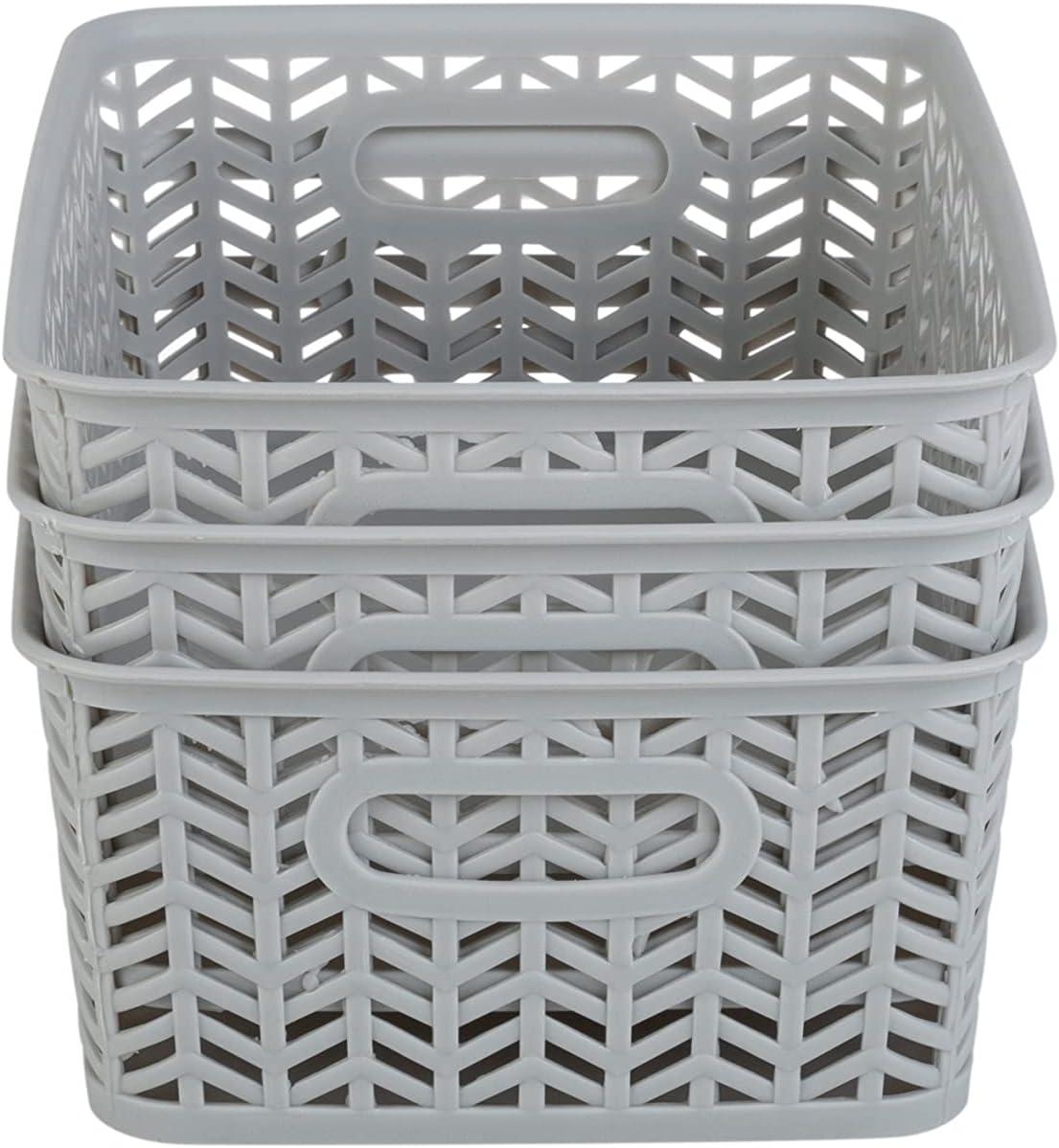 Simplify 3 Pack Small Herringbone Plastic Storage Basket In Grey