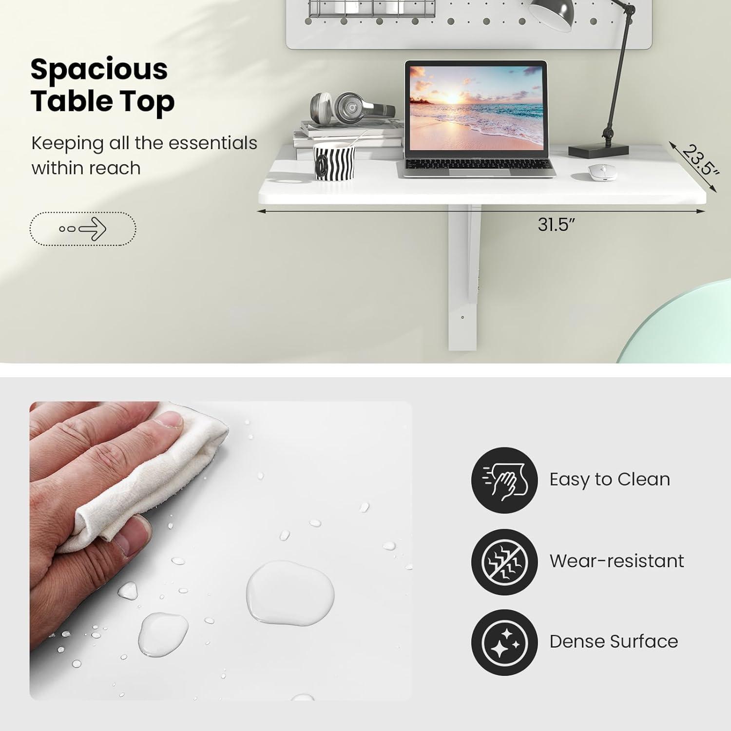 Gymax Wall-Mounted Drop-Leaf Table Folding Kitchen Dining Table Desk Space Saver White