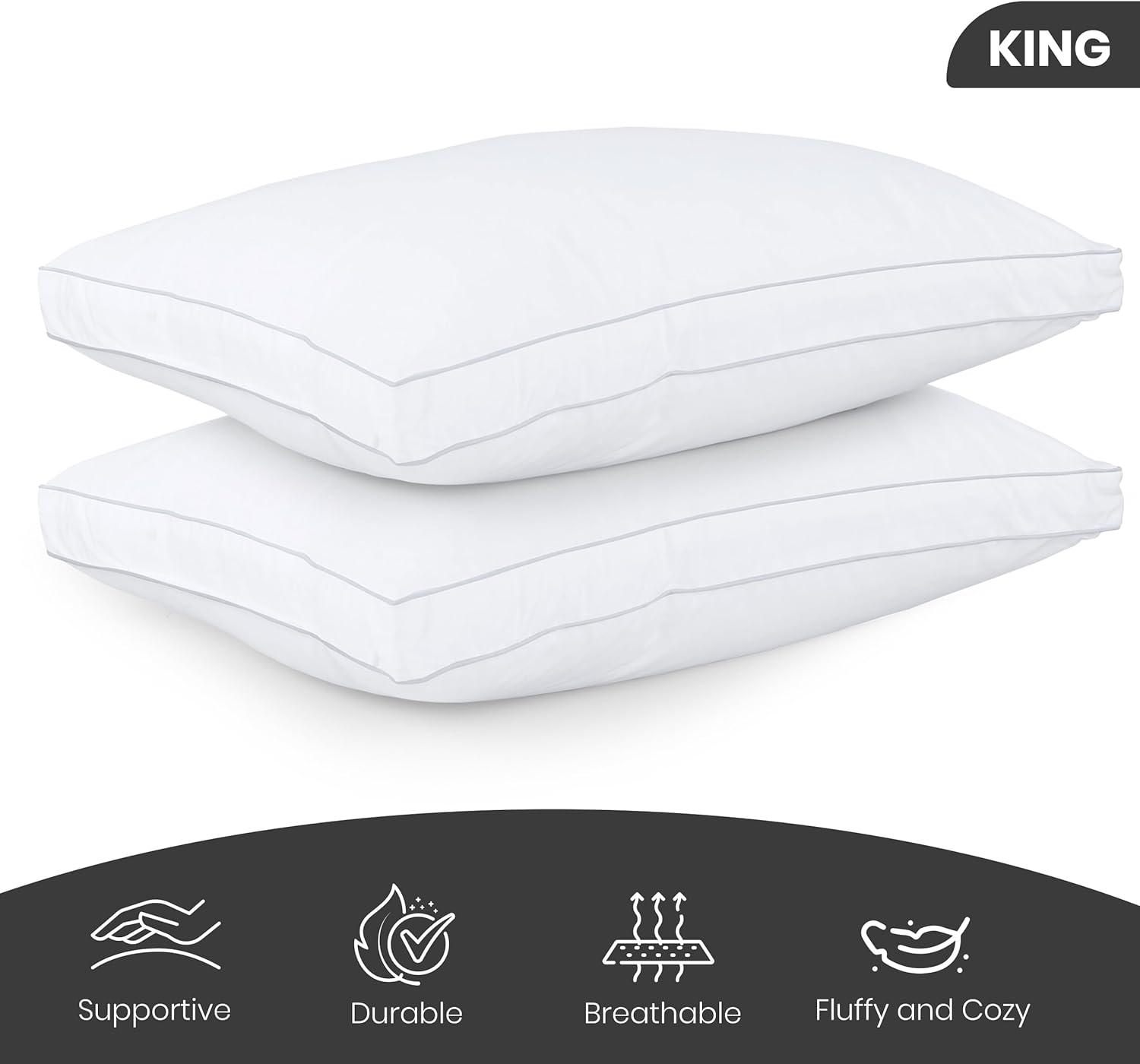 DLD Bed Pillows for Sleeping King Size (White), Set of 2, Cooling Hotel Quality, Gusseted Pillow for Back, Stomach or Side Sleepers