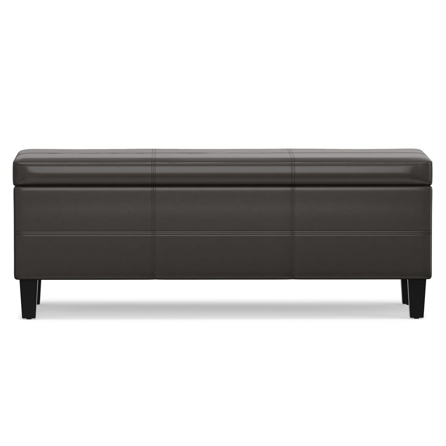 Simpli Home Afton 48"W Vegan Faux Leather Storage Ottoman Bench
