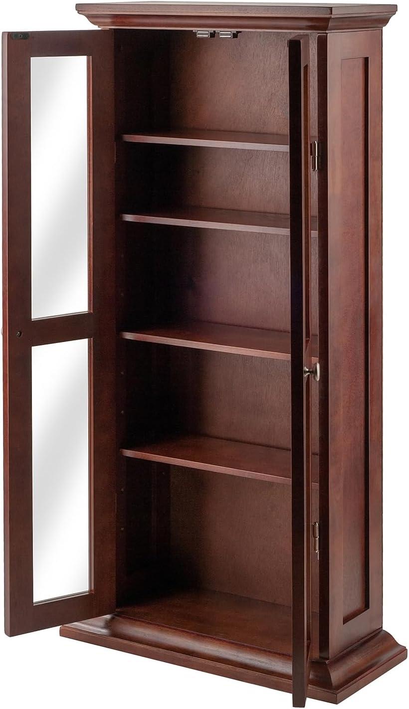 Dvd-Cd Cabinet - Antique Walnut - Winsome: Multimedia Storage, Glass Doors, 4 Adjustable Shelves