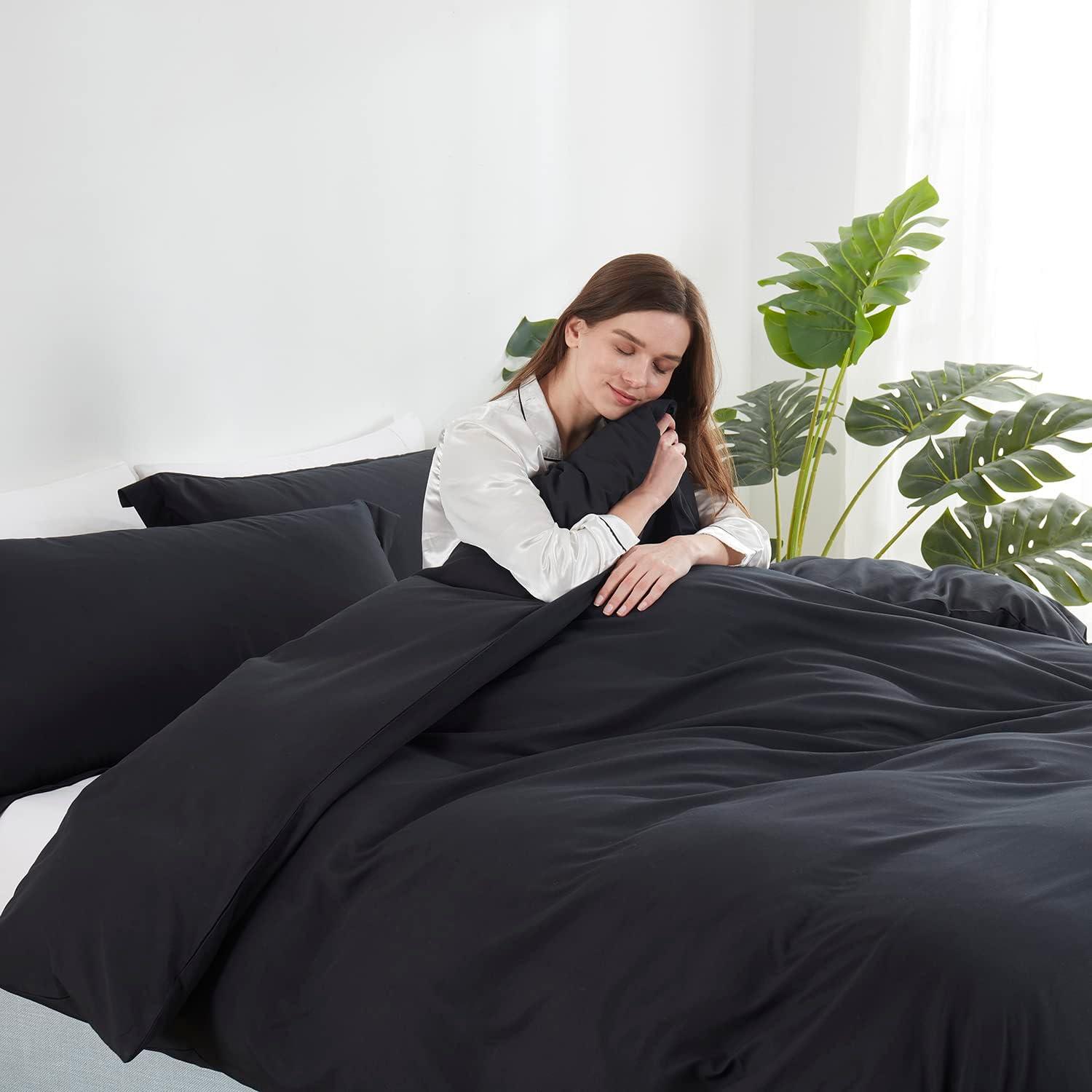 Full Black Double Brushed Duvet Cover Set by Bare Home