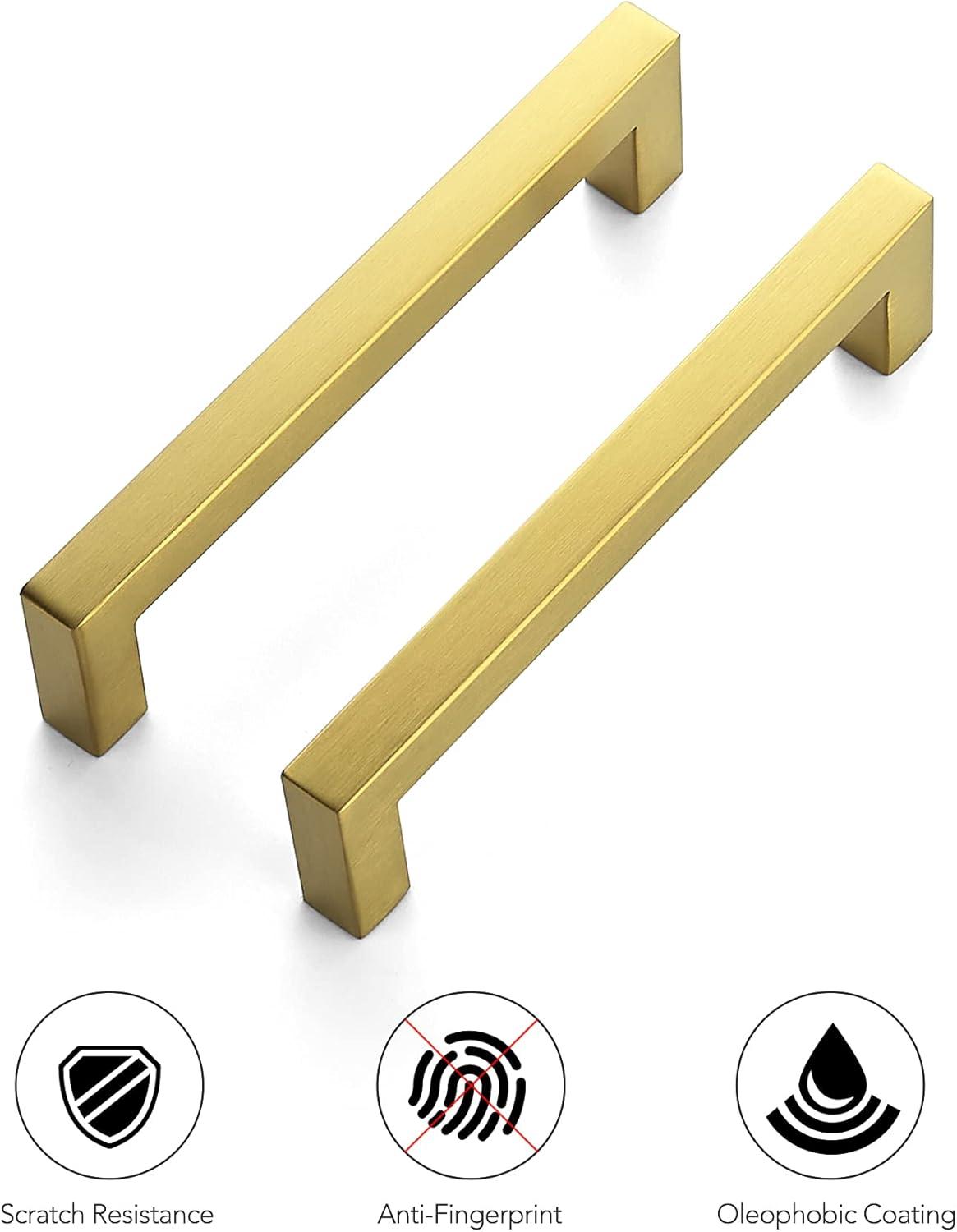 Ravinte 30 Pack 5 Inch Stainless Steel Cabinet Handles Square Cabinet Pulls Brushed Brass Cabinet Hardware Kitchen Cabinet Drawer Pulls Come with Screwdriver