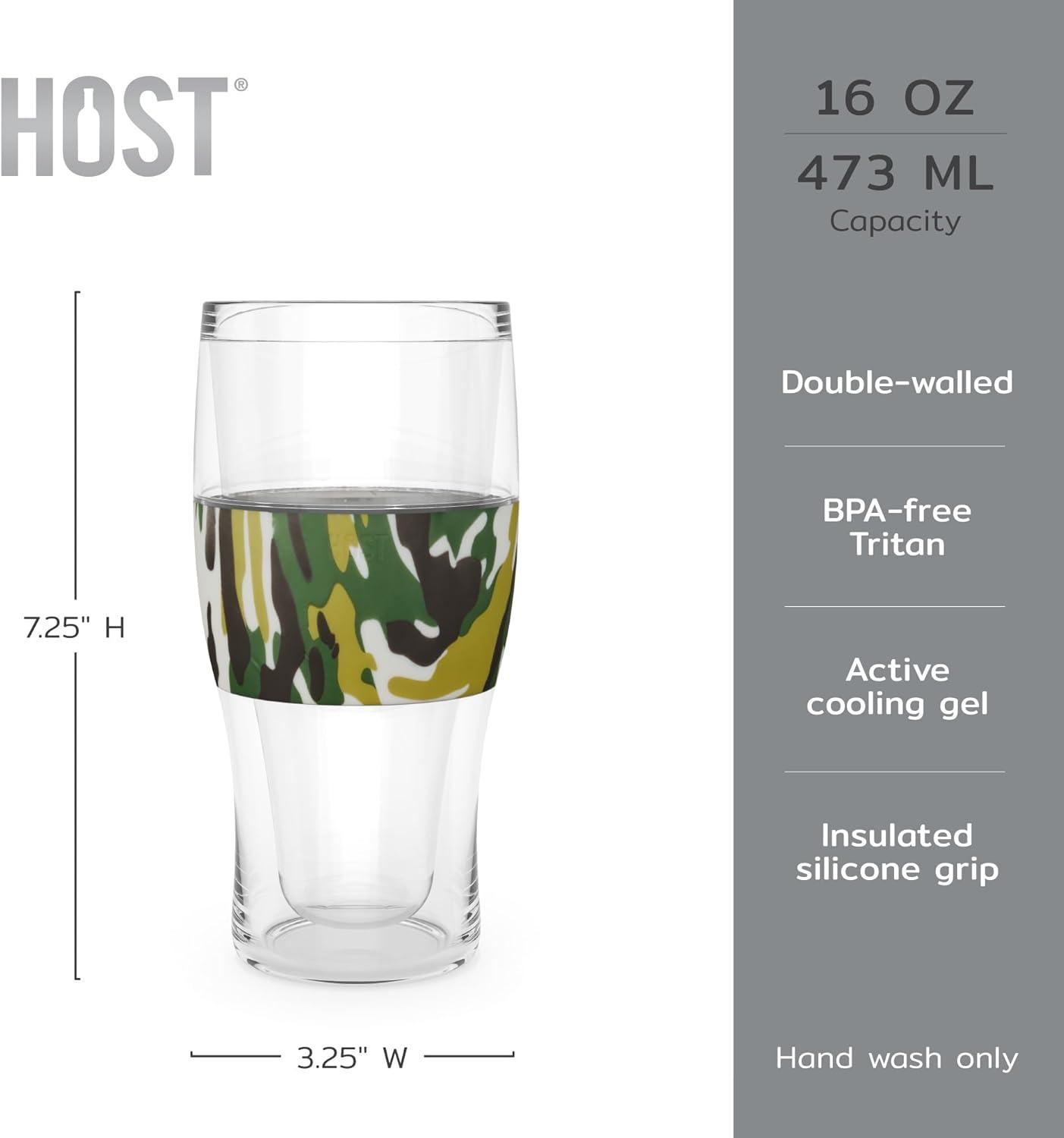 Green Camo Double Walled Freezable Beer Glass, 16oz