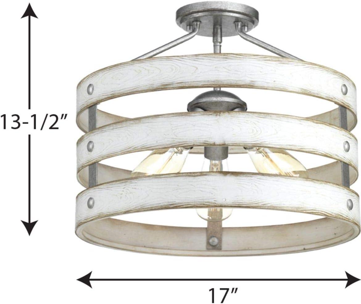 Progress Lighting Gulliver 3-Light Semi-Flush Convertible Ceiling Light, Galvanized Finish, Open Design