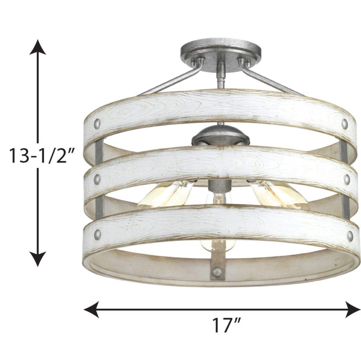 Progress Lighting Gulliver 3-Light Semi-Flush Convertible Ceiling Light, Galvanized Finish, Open Design