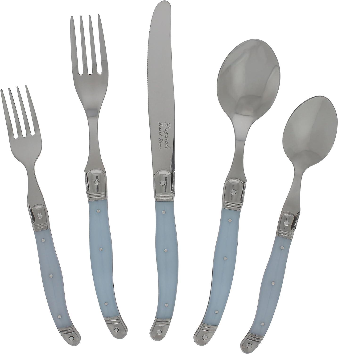 French Home Laguoile 20pc Stainless Steel Silverware Set Blue: Flatware Set, Service for 4, Dishwasher-Safe