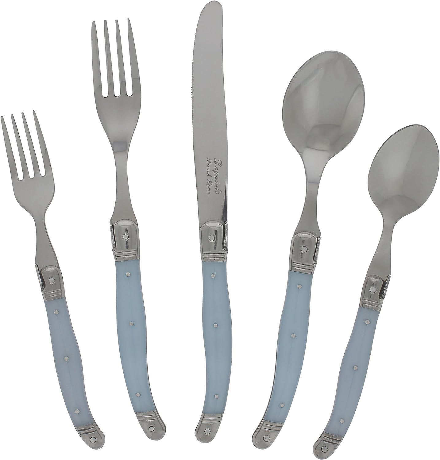 French Home Laguoile 20pc Stainless Steel Silverware Set Blue: Flatware Set, Service for 4, Dishwasher-Safe